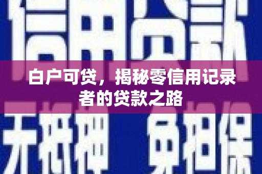 荷塘白户可贷，揭秘零信用记录者的贷款之路